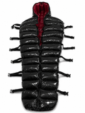 Black Shiny Nylon Padded Hooded Sleeping Bag