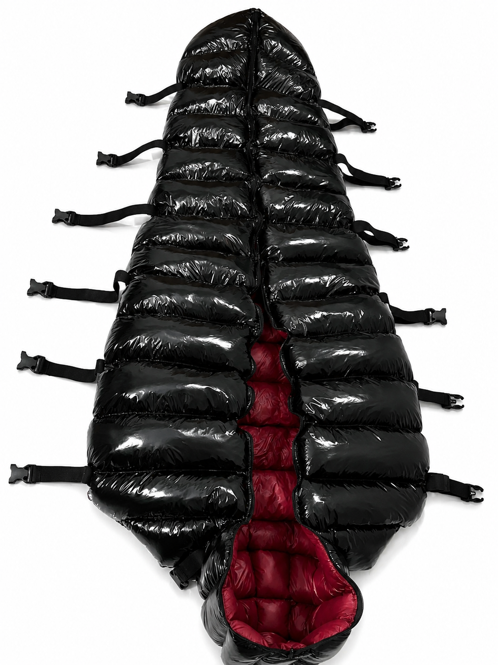 Black Shiny Nylon Padded Hooded Sleeping Bag