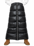 Women’s Black Shiny Nylon Quilted Maxi Puffer Skirt