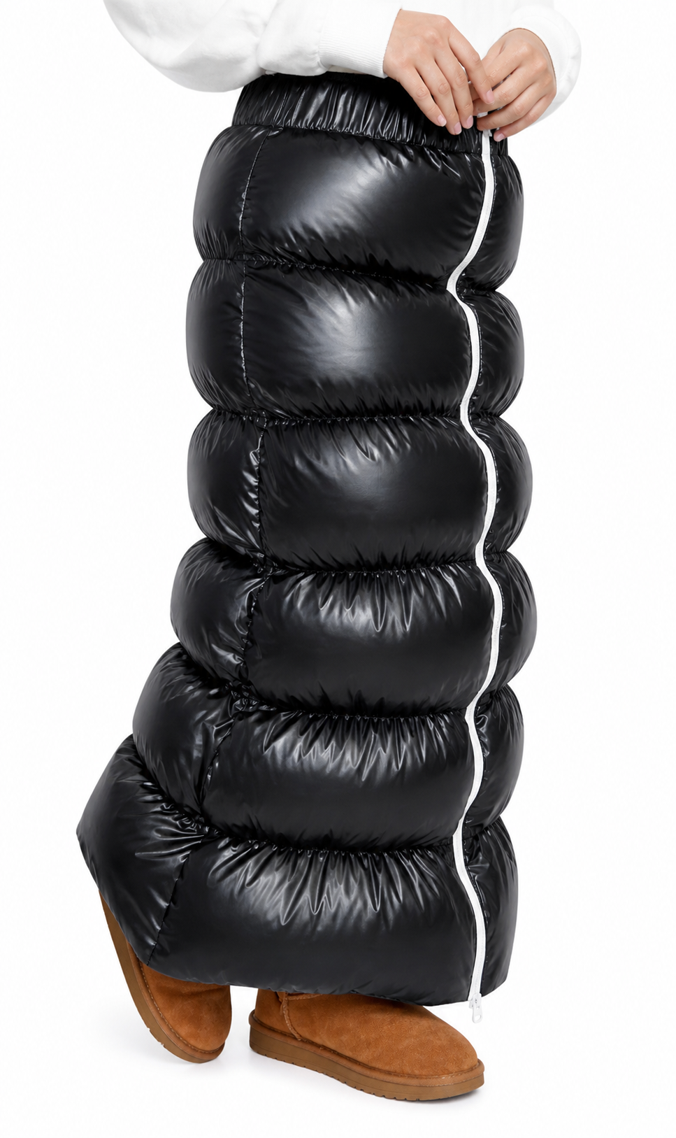 Women’s Black Shiny Nylon Quilted Maxi Puffer Skirt