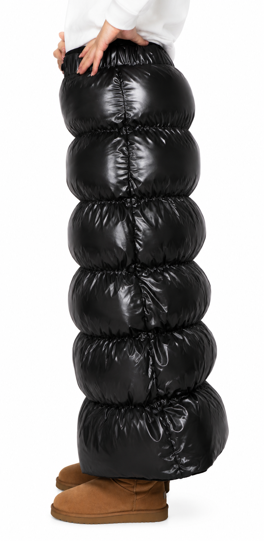 Women’s Black Shiny Nylon Quilted Maxi Puffer Skirt
