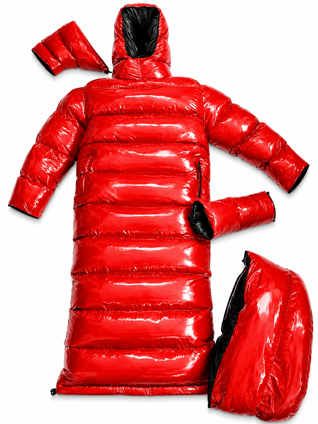 Red Shiny Nylon Modular Wearable Sleeping Bag Set