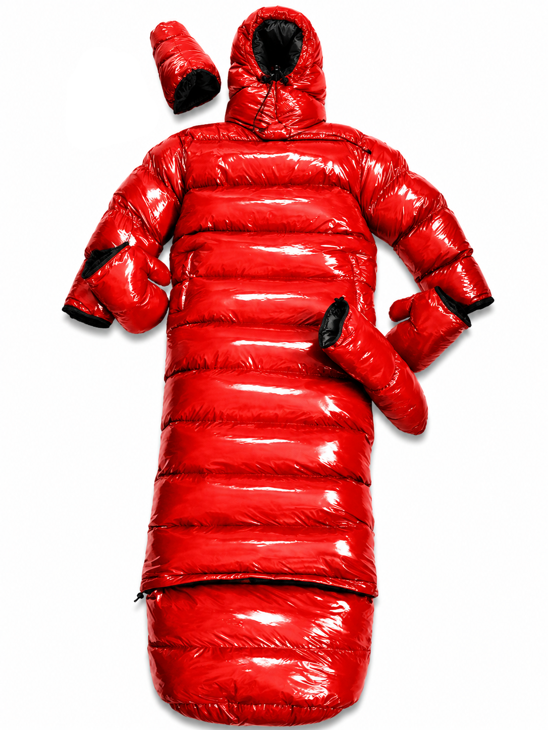 Red Shiny Nylon Modular Wearable Sleeping Bag Set