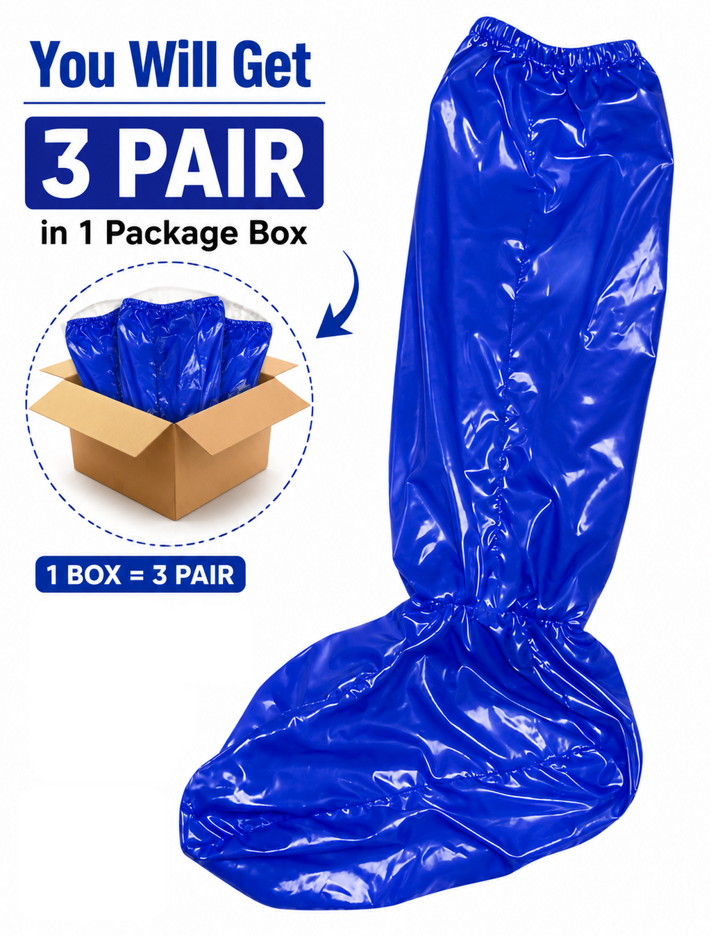 Blue Shiny Nylon Reusable Shoe Covers 3 Pair Pack