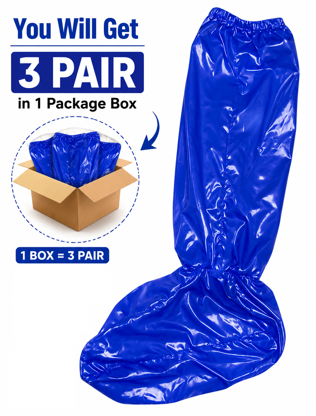 Blue Shiny Nylon Reusable Shoe Covers 3 Pair Pack
