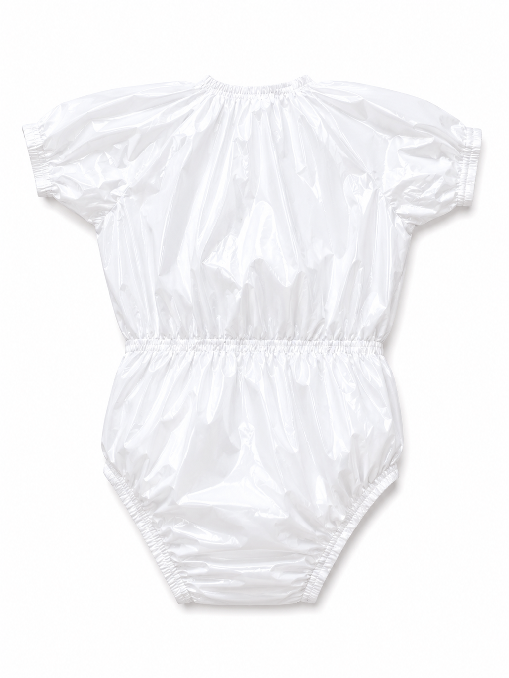White Shiny Nylon Zip Front Bodysuit Romper