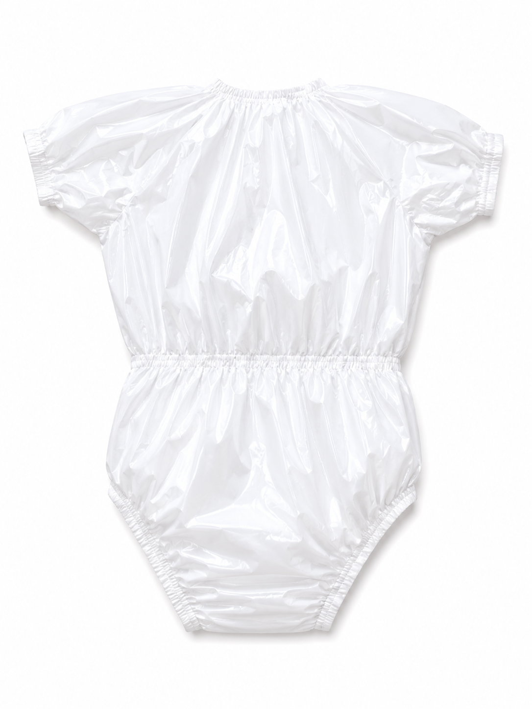 White Shiny Nylon Zip Front Bodysuit Romper