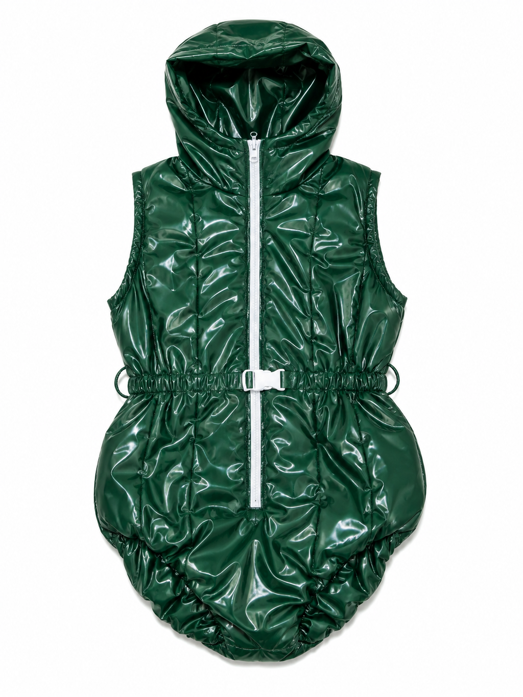 Shiny Nylon Hooded Sleeveless Bodysuit