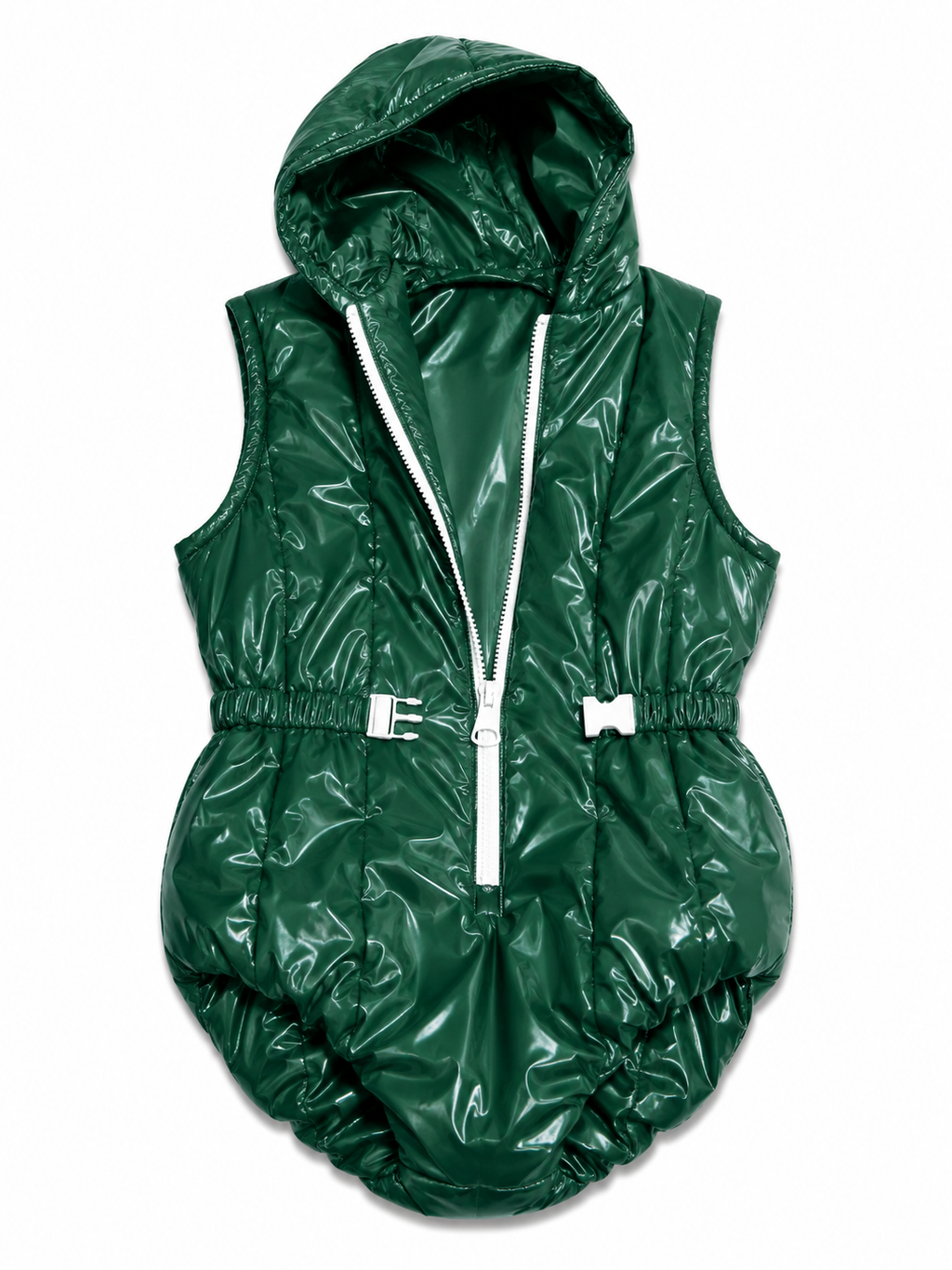Shiny Nylon Hooded Sleeveless Bodysuit