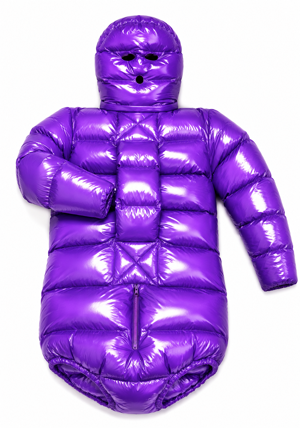 Men’s Purple Shiny Nylon Full Body Puffer Suit