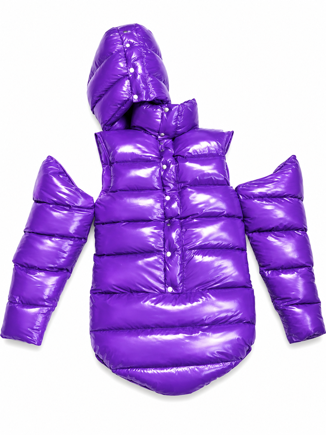 Men’s Purple Shiny Nylon Full Body Puffer Suit