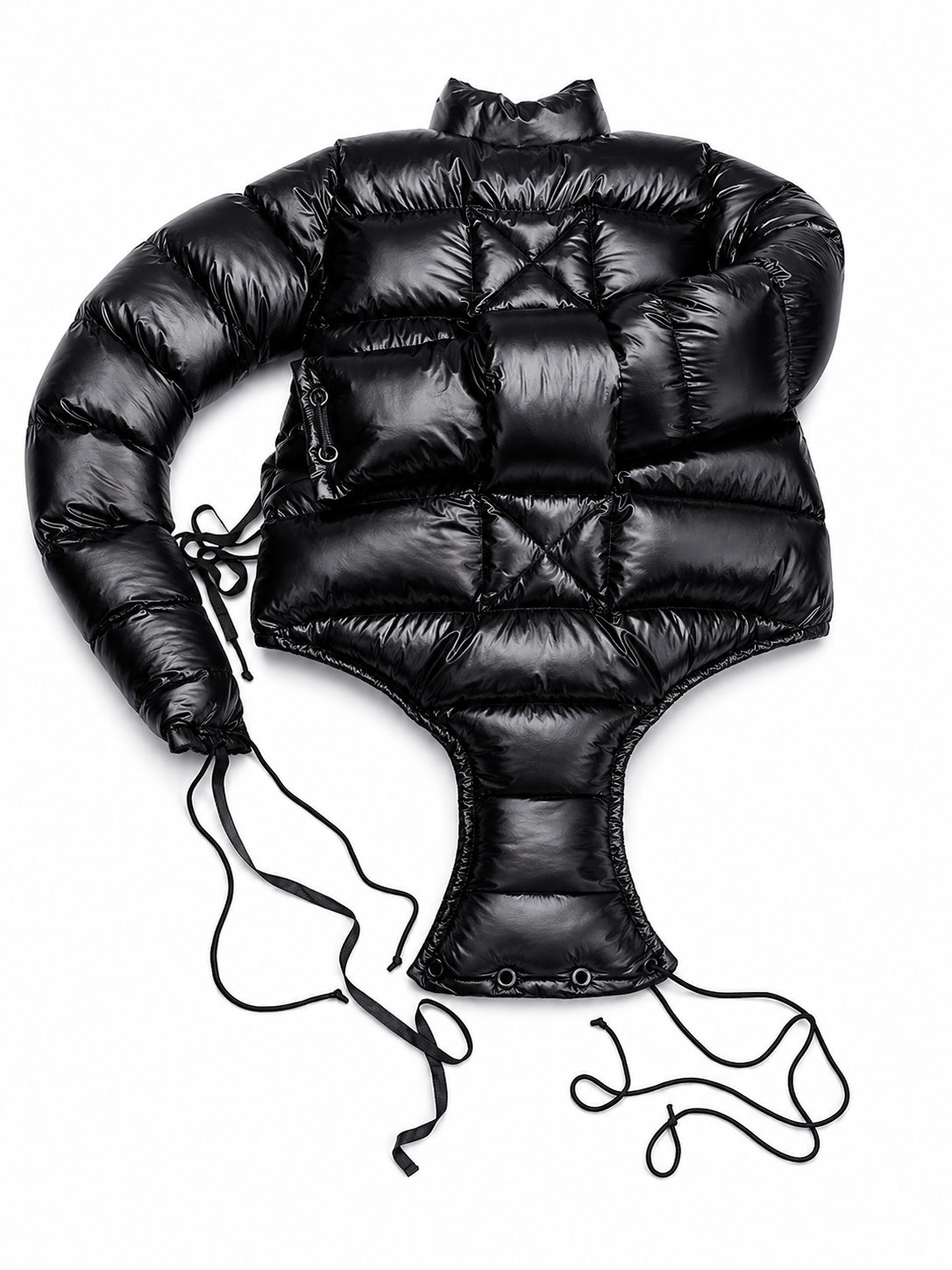 Shiny Nylon Quilted Long Sleeve Puffer Bodysuit