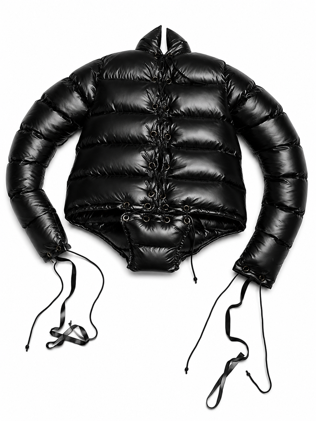 Shiny Nylon Quilted Long Sleeve Puffer Bodysuit