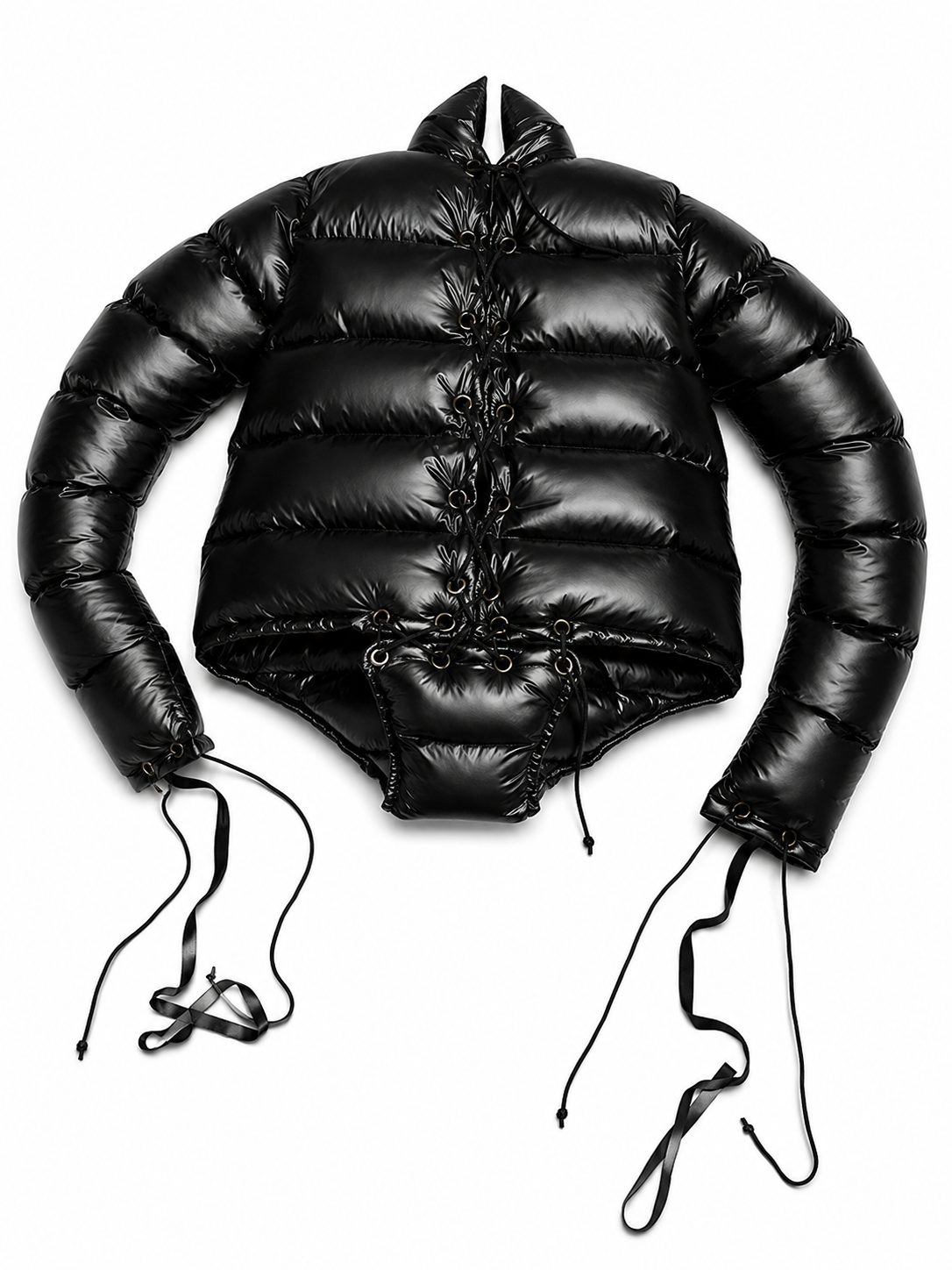 Shiny Nylon Quilted Long Sleeve Puffer Bodysuit