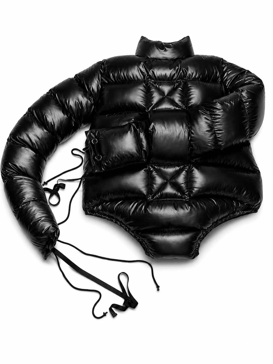 Shiny Nylon Quilted Long Sleeve Puffer Bodysuit