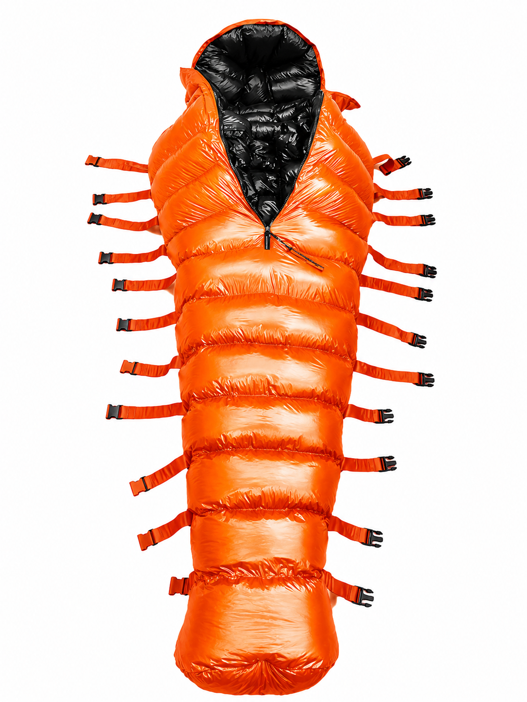 Orange Shiny Nylon Hooded Mummy Sleeping Bag