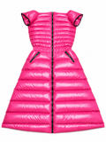 Women’s Hot Pink Shiny Nylon Short Sleeve Puffer Maxi Dress