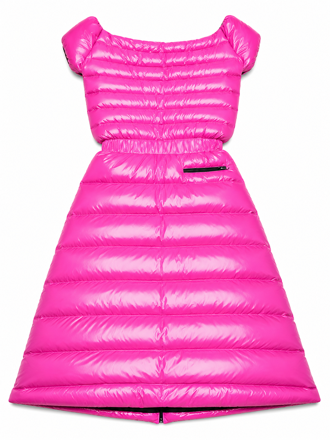 Women’s Hot Pink Shiny Nylon Short Sleeve Puffer Maxi Dress