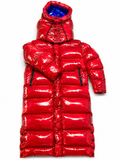 Red Shiny Nylon Long Puffer Coat