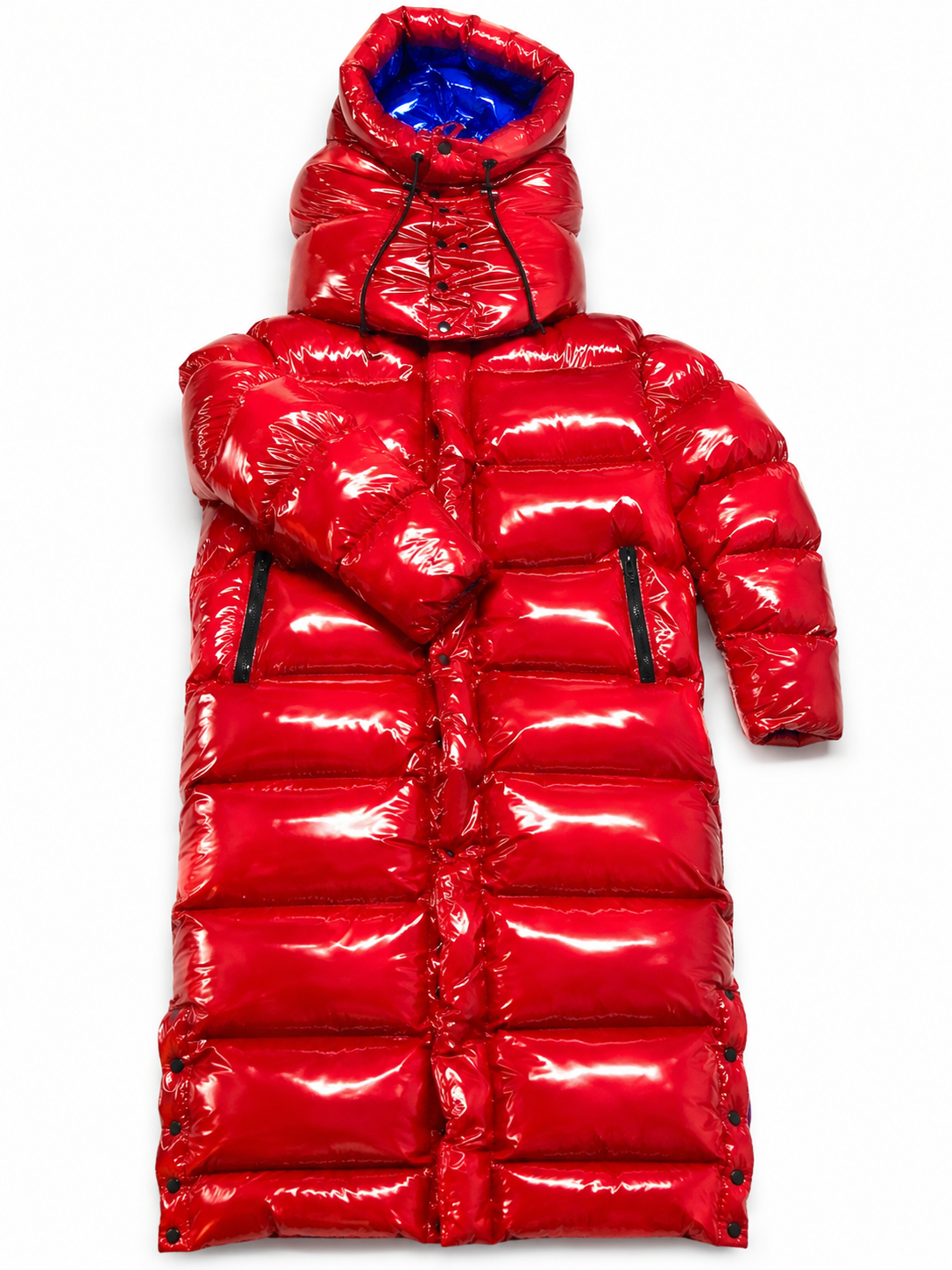 Red Shiny Nylon Long Puffer Coat