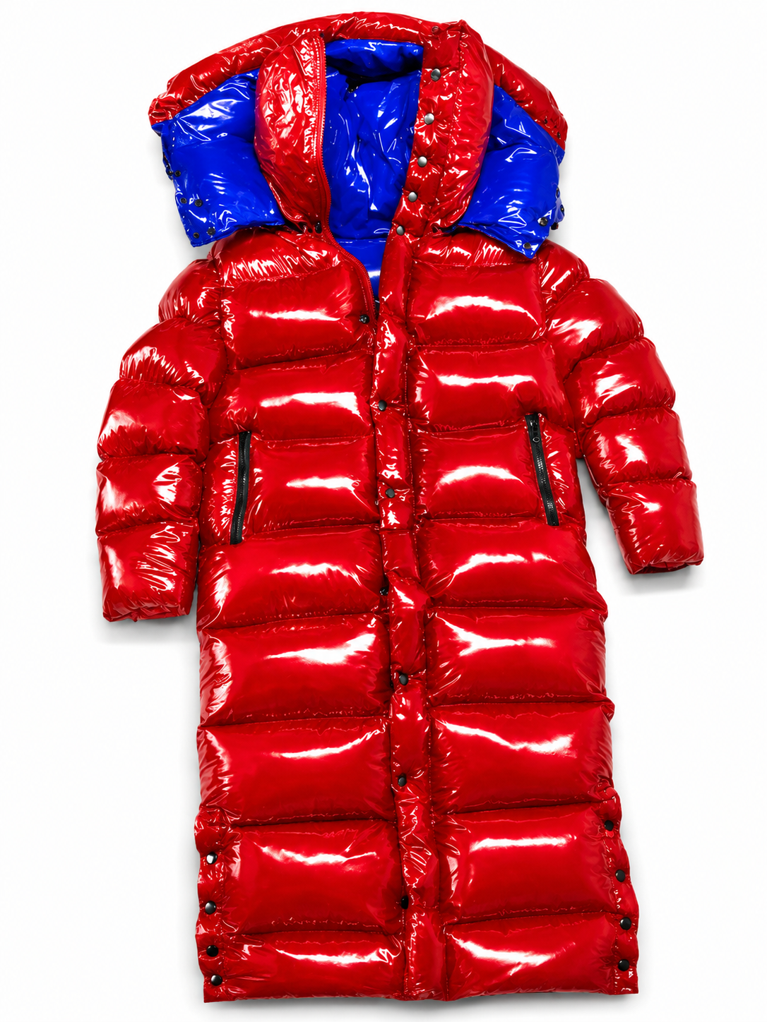Red Shiny Nylon Long Puffer Coat