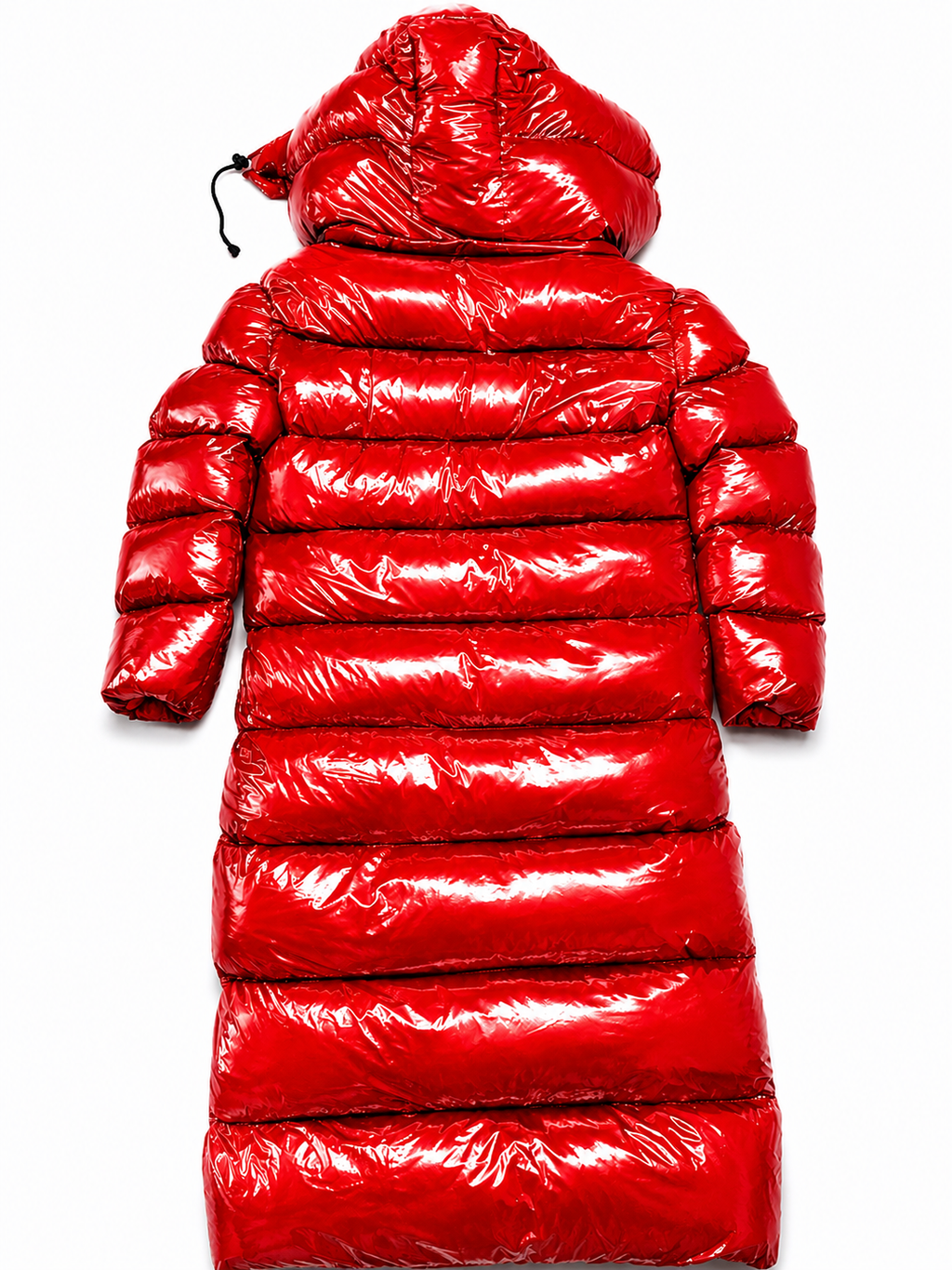 Red Shiny Nylon Long Puffer Coat