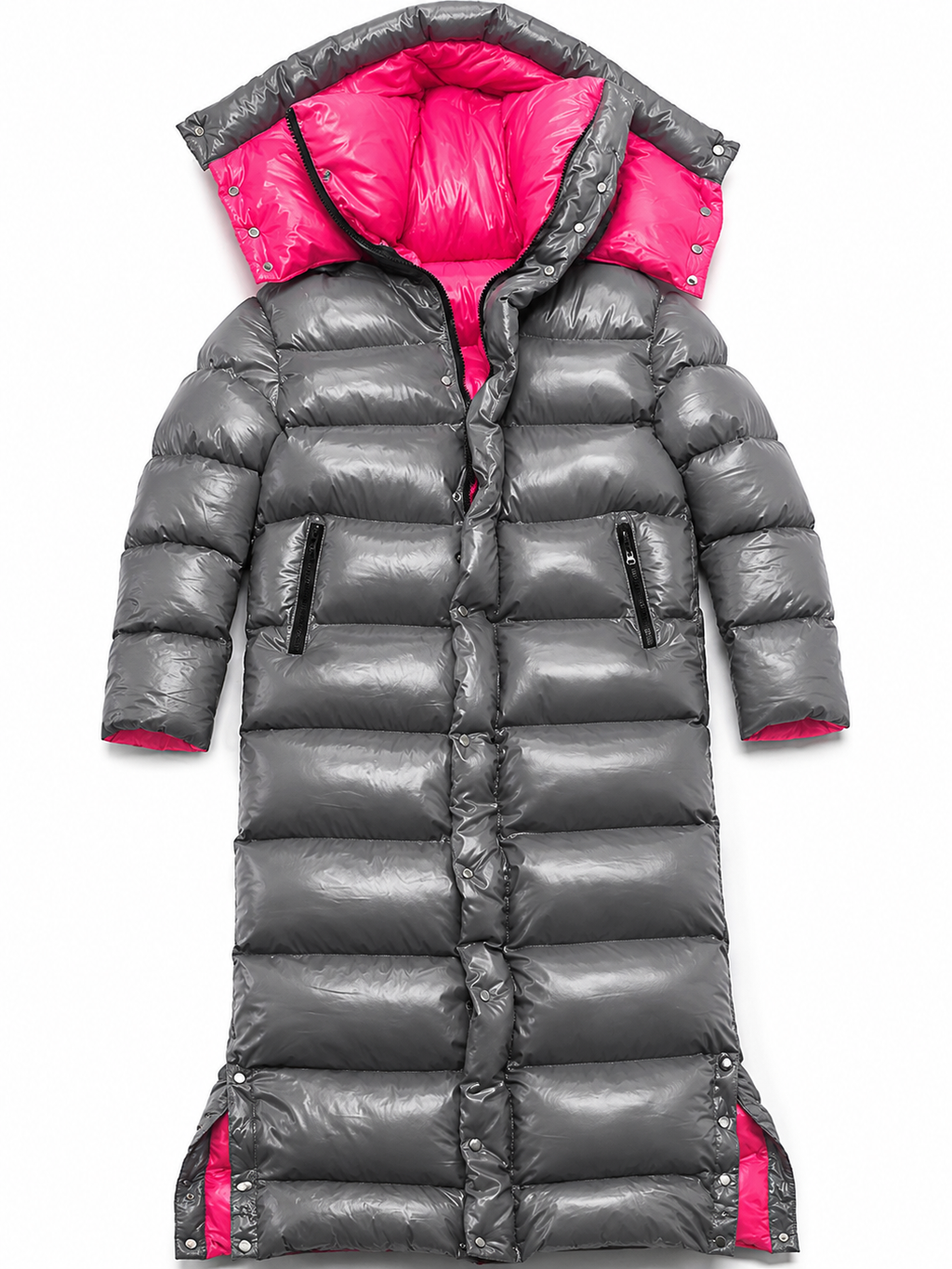 Red Shiny Nylon Long Puffer Coat
