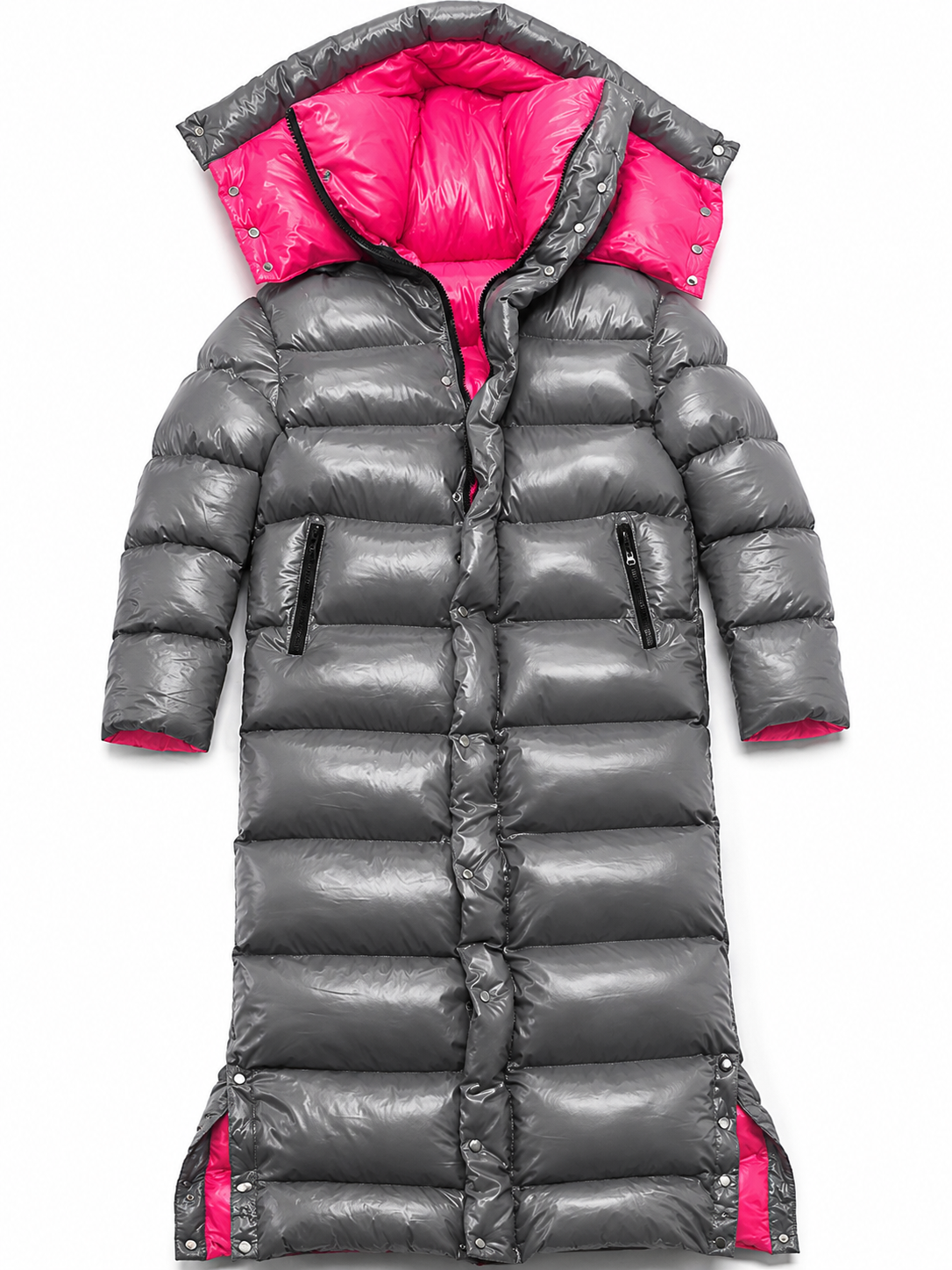 Red Shiny Nylon Long Puffer Coat
