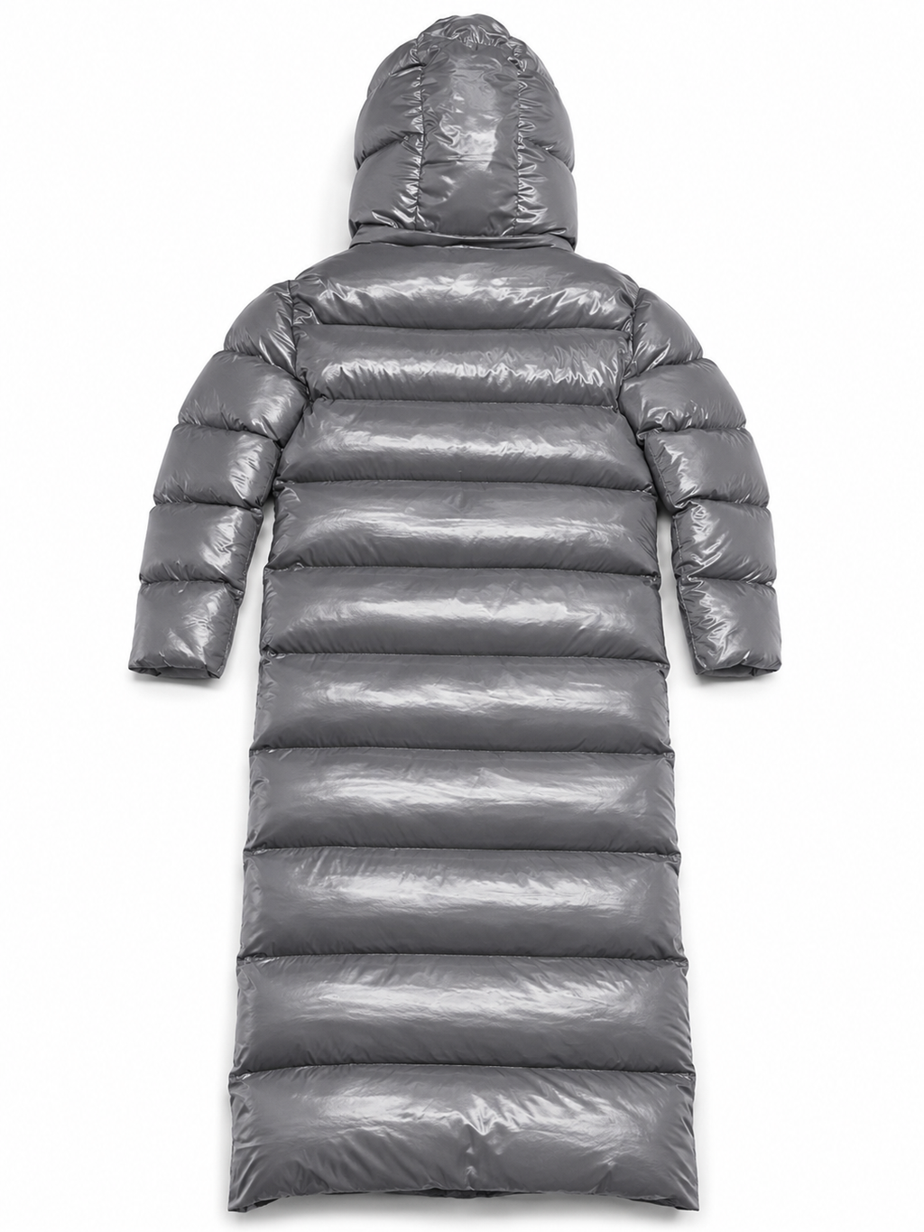 Red Shiny Nylon Long Puffer Coat