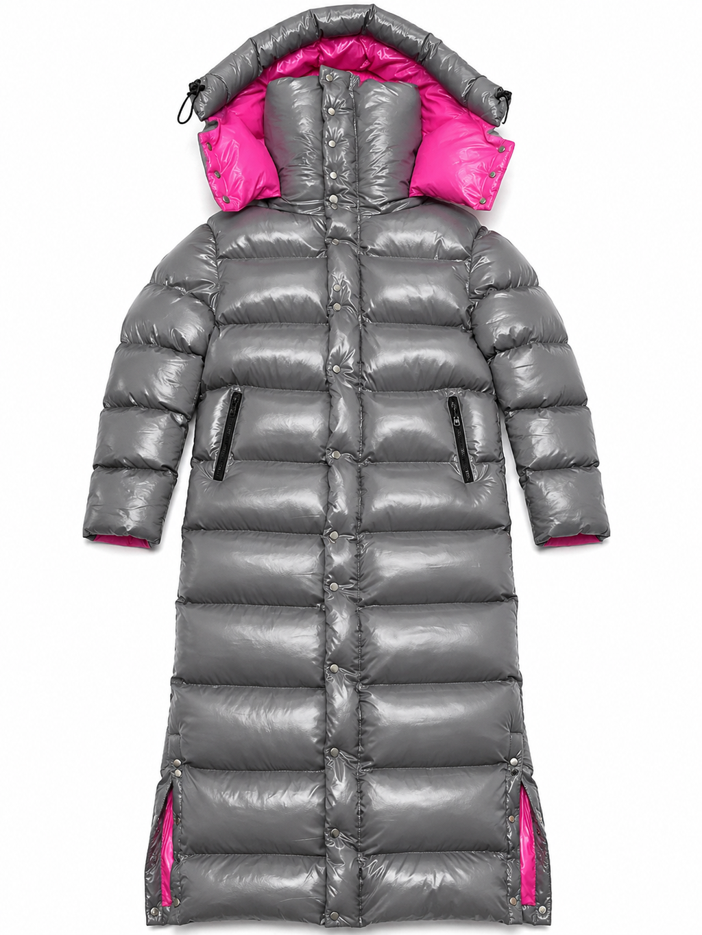 Red Shiny Nylon Long Puffer Coat