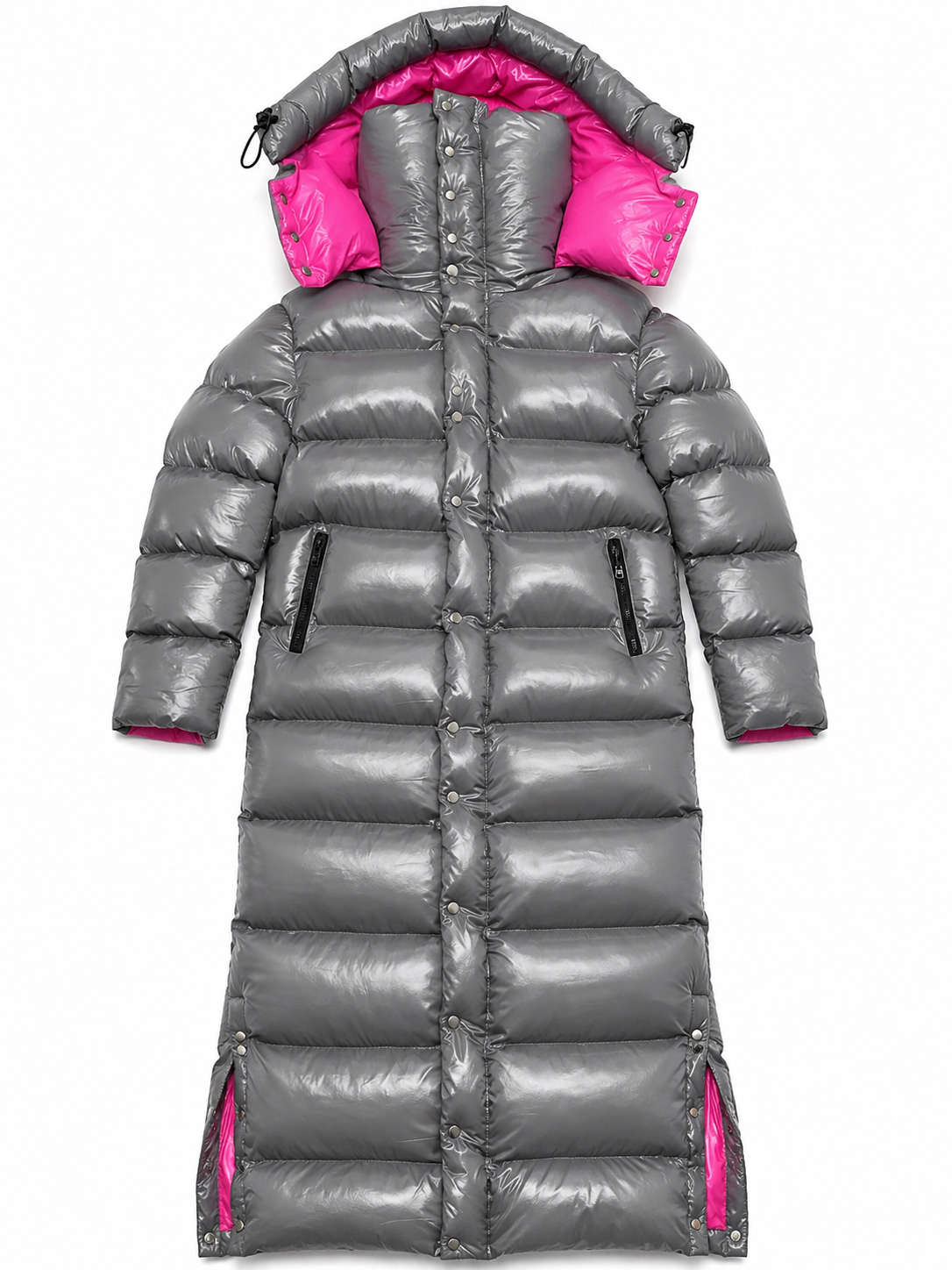 Red Shiny Nylon Long Puffer Coat