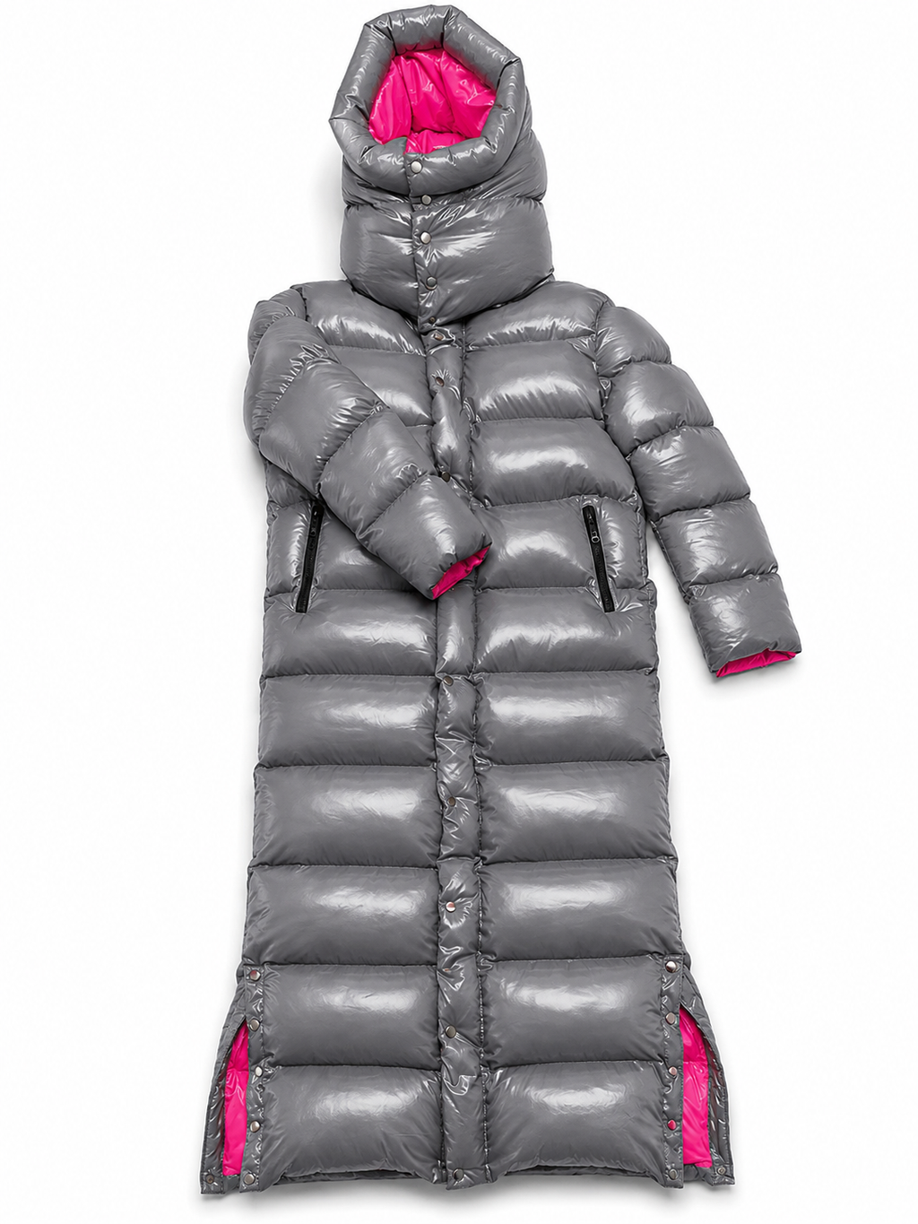 Red Shiny Nylon Long Puffer Coat