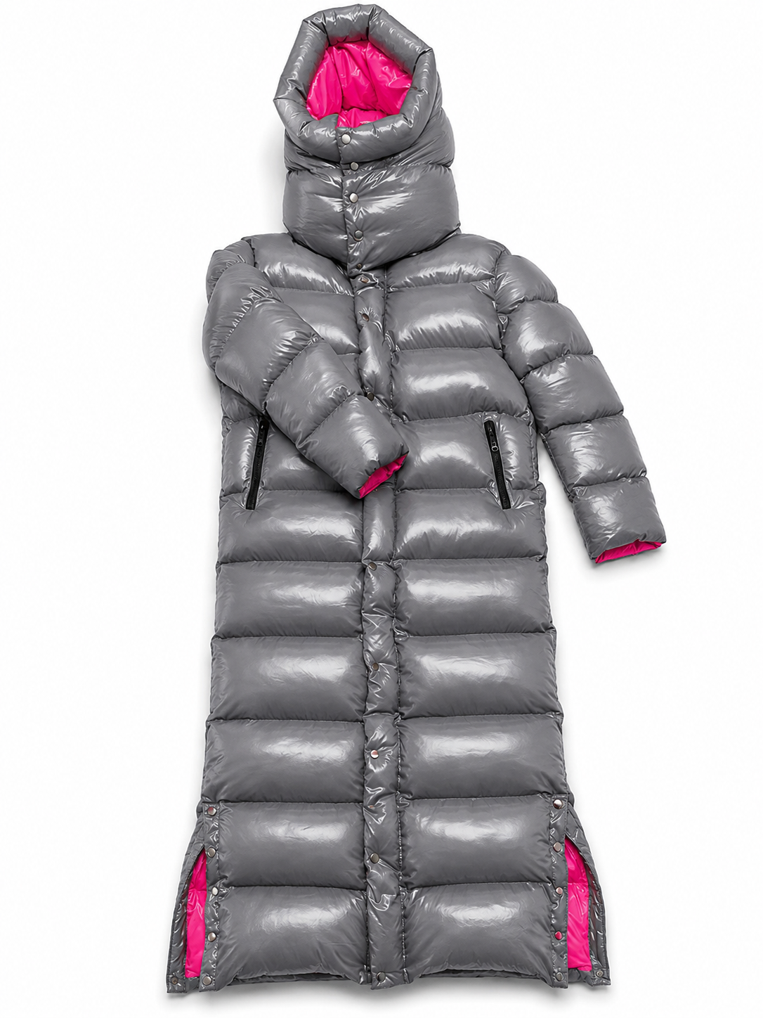 Red Shiny Nylon Long Puffer Coat