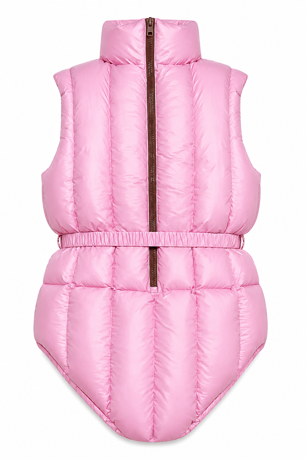 Women’s Pink Shiny Nylon Sleeveless Puffer Bodysuit