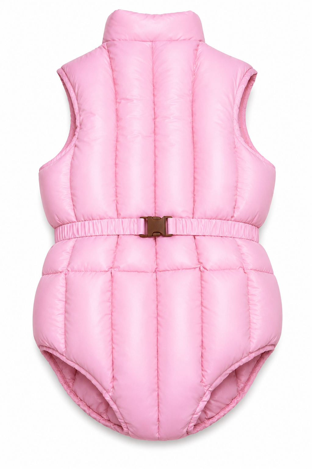 Women’s Pink Shiny Nylon Sleeveless Puffer Bodysuit