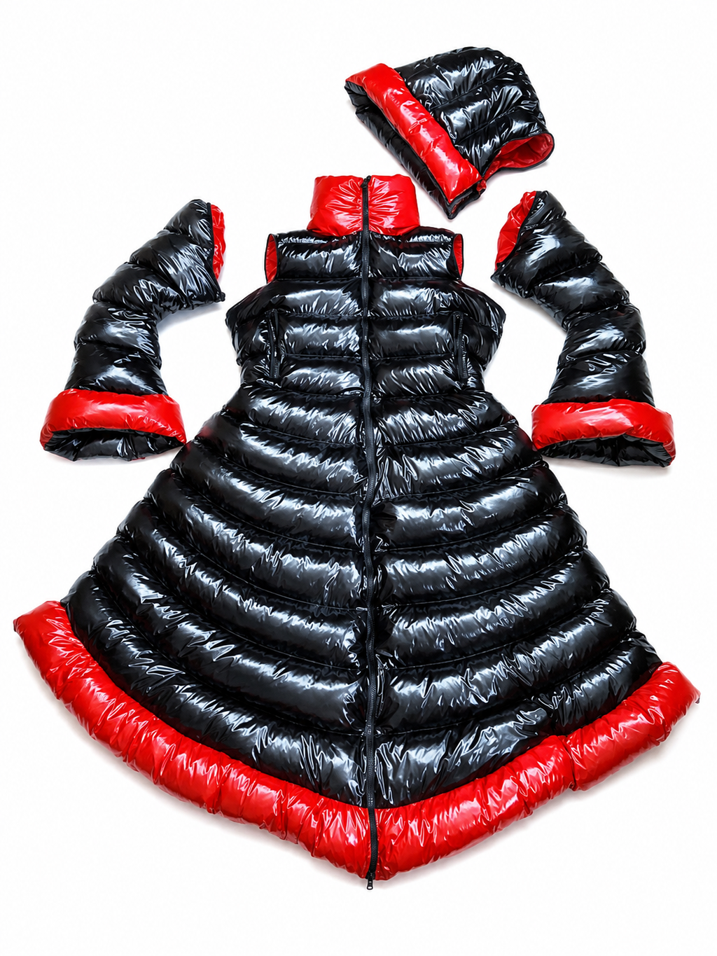 Women’s Black & Red Shiny Nylon Puffer Dress