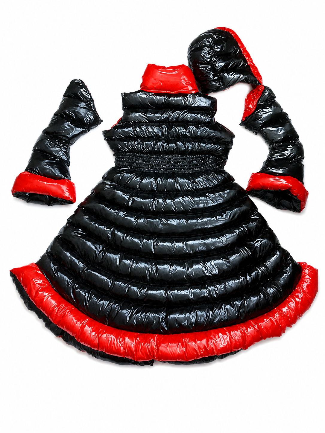 Women’s Black & Red Shiny Nylon Puffer Dress