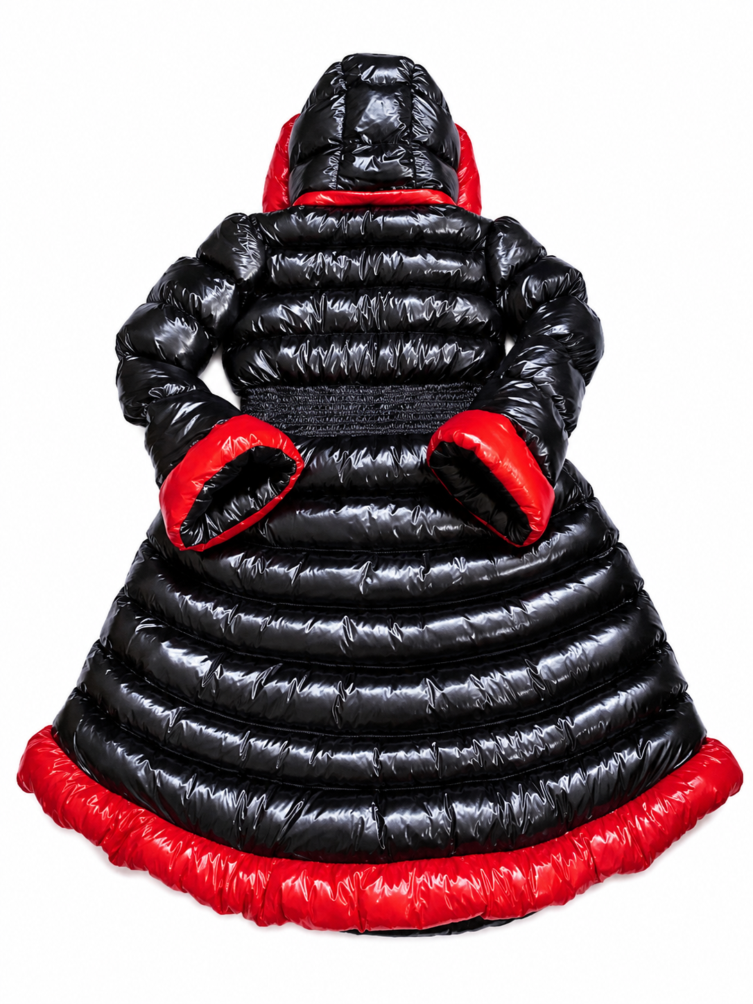 Women’s Black & Red Shiny Nylon Puffer Dress