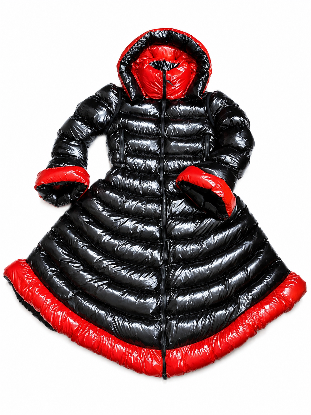 Women’s Black & Red Shiny Nylon Puffer Dress