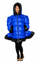 Women’s Royal Blue Shiny Nylon Hooded Puffer Coat