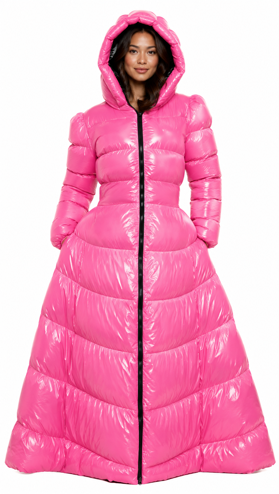Women’s Royal Blue Shiny Nylon Hooded Puffer Coat (Copy)