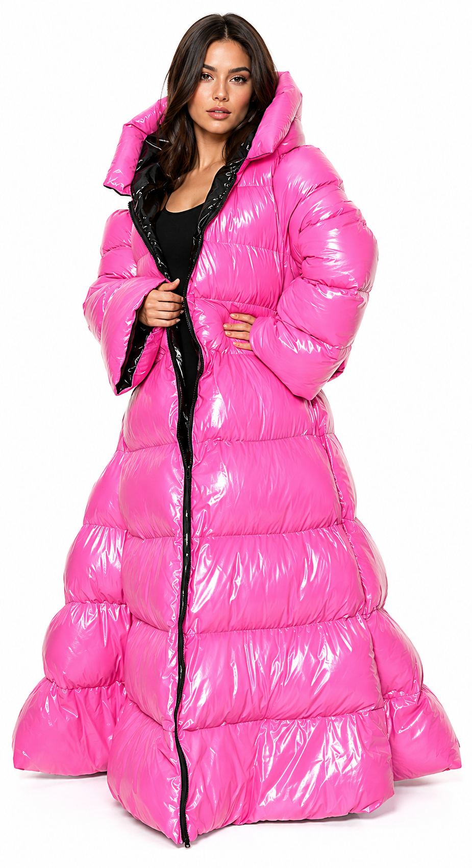 Women’s Royal Blue Shiny Nylon Hooded Puffer Coat (Copy)