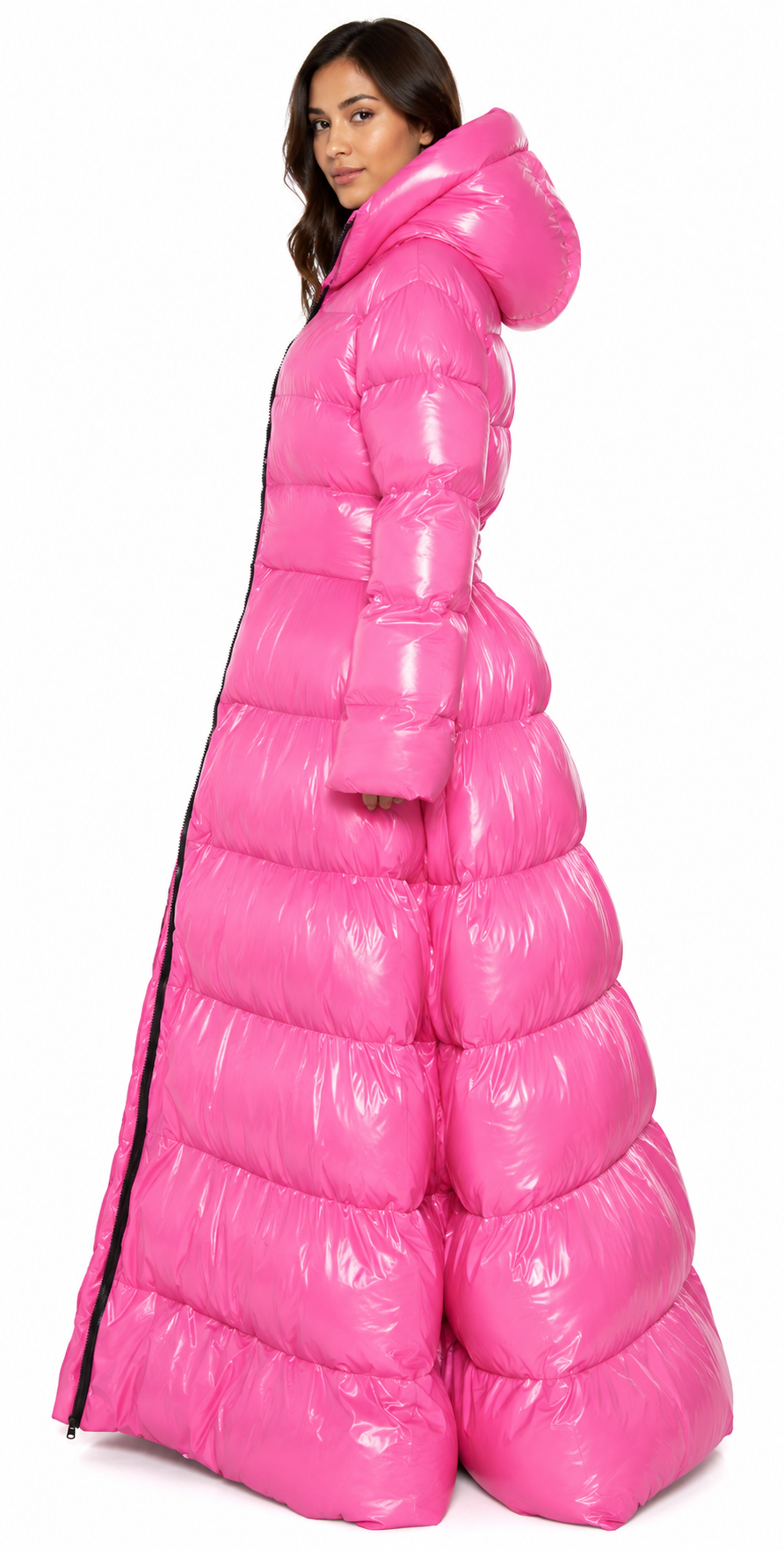 Women’s Royal Blue Shiny Nylon Hooded Puffer Coat (Copy)