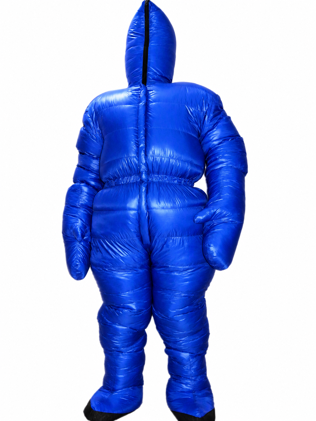 Blue Shiny Nylon Full Body Puffer Hooded Insulated Snowsuit