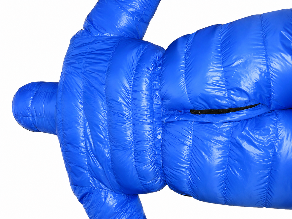 Blue Shiny Nylon Full Body Puffer Hooded Insulated Snowsuit