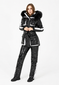 Black Shiny Nylon Faux Fur Hooded Ski Suit Set