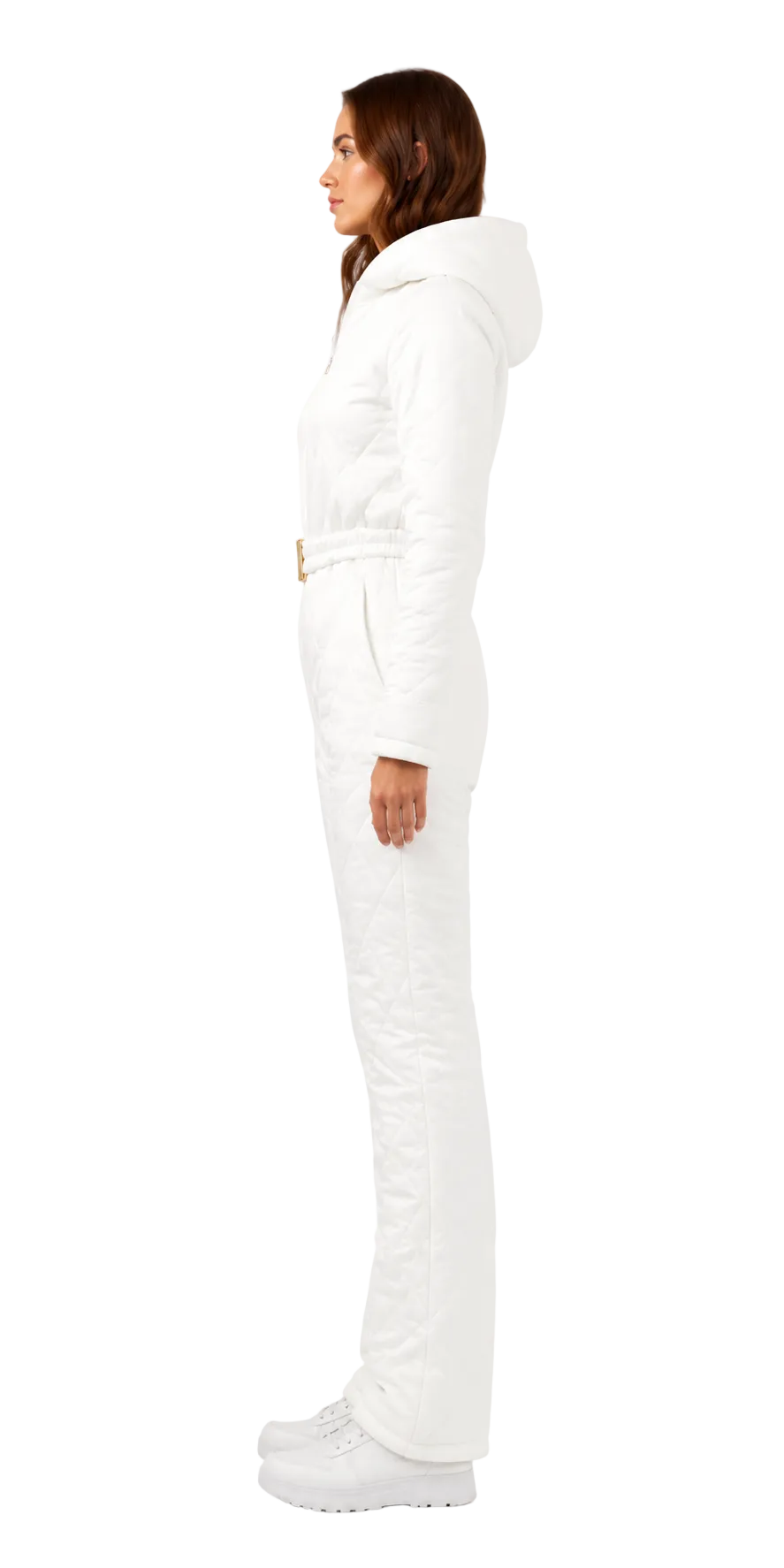 White Quilted Hooded Winter Ski Jumpsuit