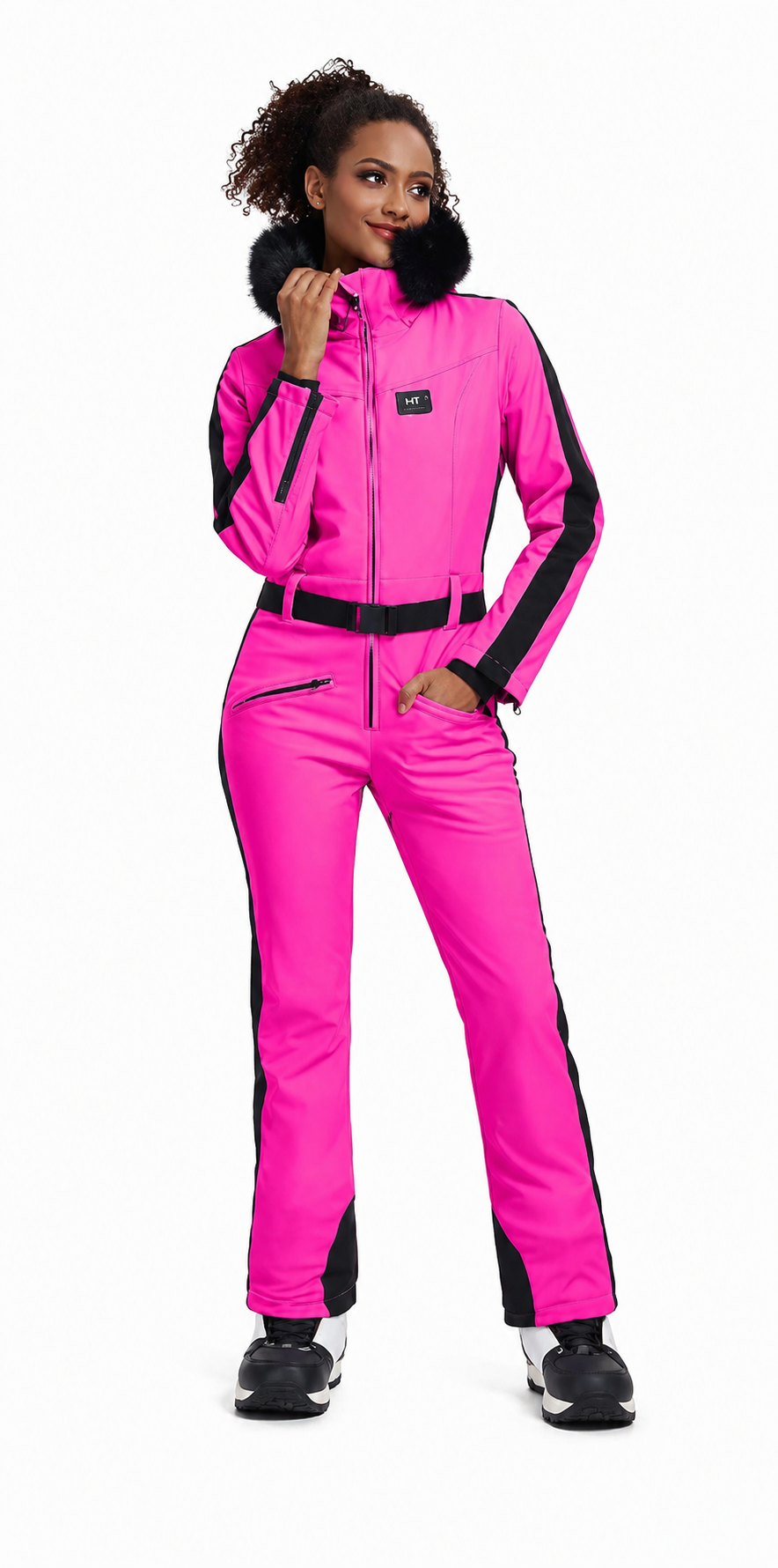 Pink Softshell Winter Ski Jumpsuit for Women