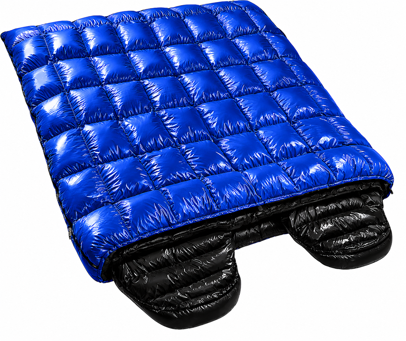Blue Shiny Nylon Sleeping Bag with Foot Pockets