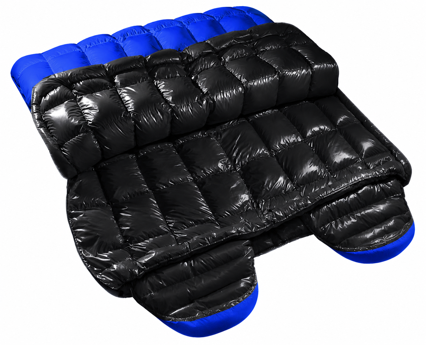 Blue Shiny Nylon Sleeping Bag with Foot Pockets